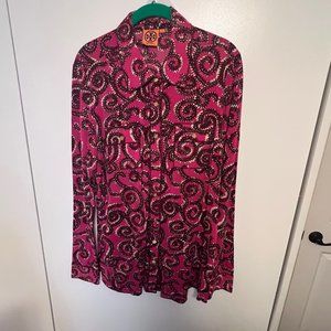 Tory Burch Multi-Pink Patterned Utility Shirt, Size XL